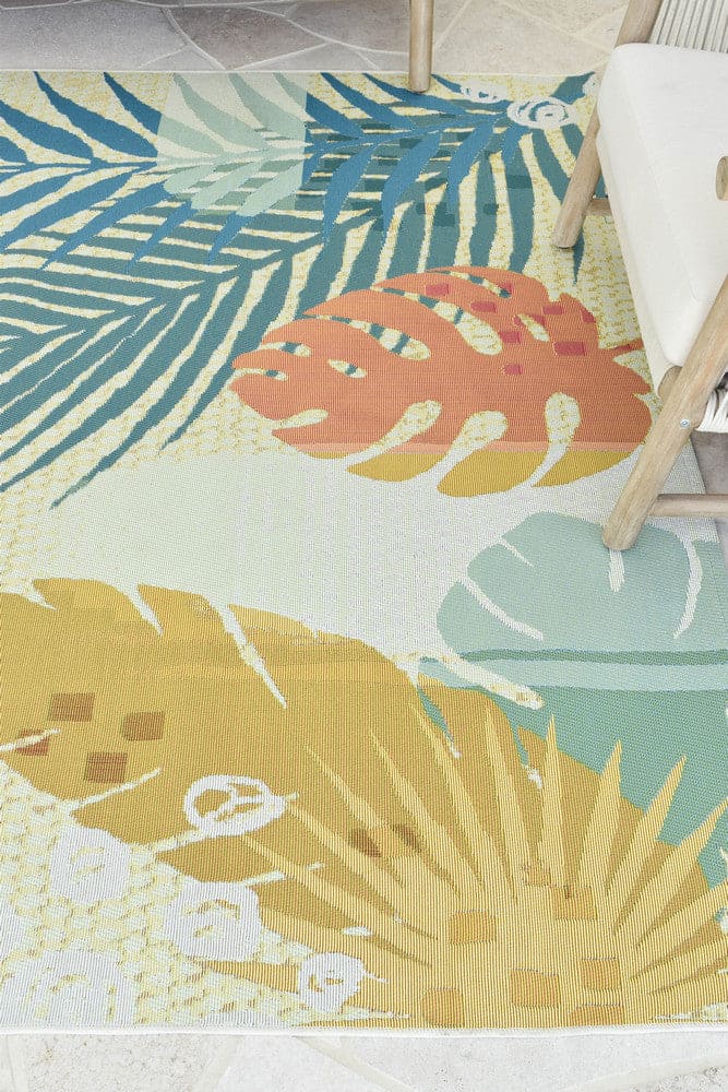 Paradise Sunset Tropical Coral Teal Outdoor Rug – Treasures of Turkey Australia