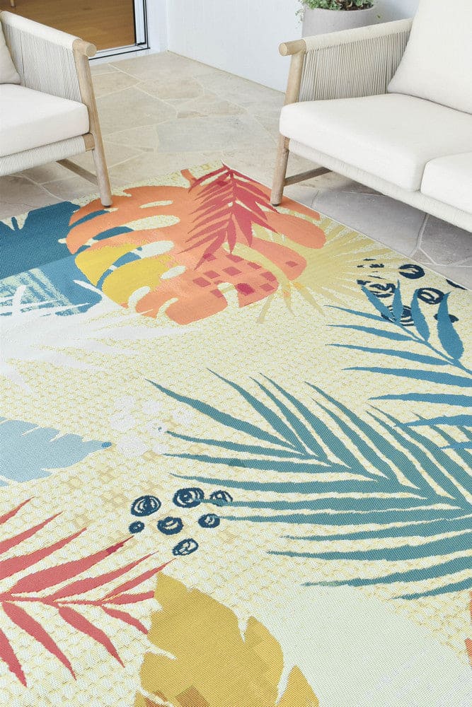 Paradise Sunset Tropical Coral Teal Outdoor Rug – Treasures of Turkey Australia