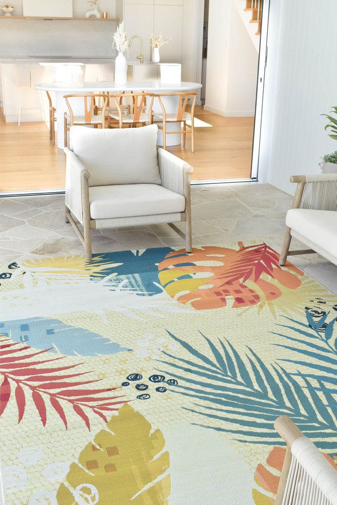 Paradise Sunset Tropical Coral Teal Outdoor Rug – Treasures of Turkey Australia