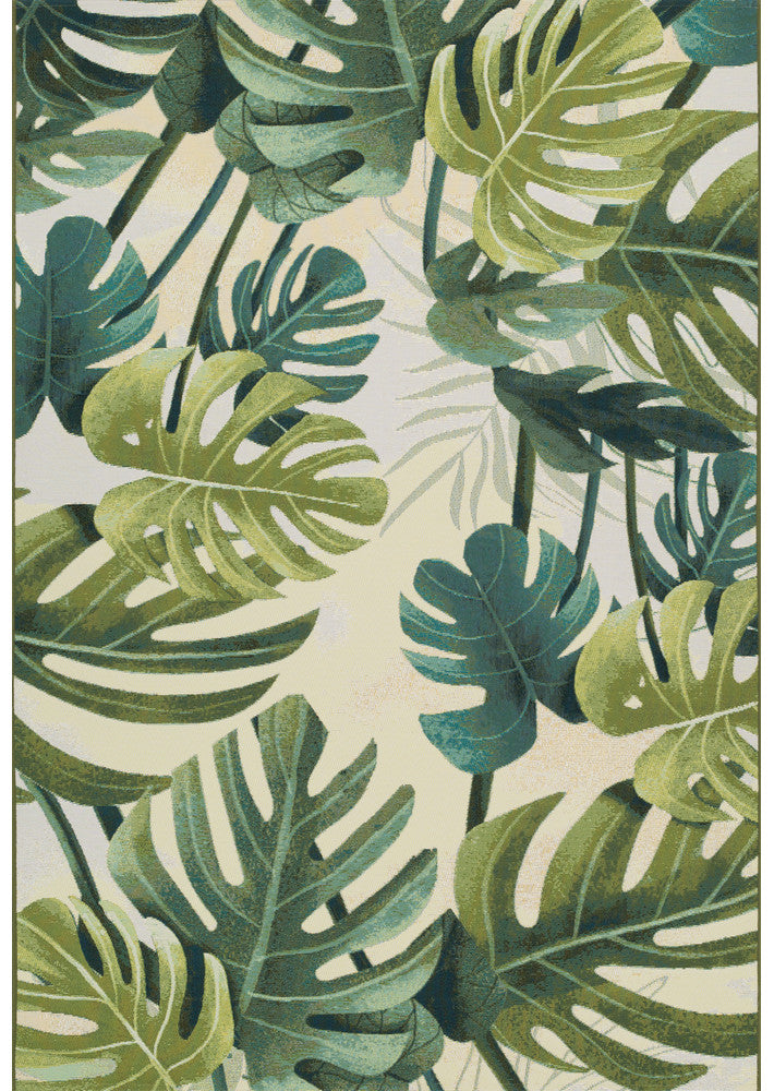 Paradise Tropics Cream Green Botanical Outdoor Rug – Treasures of Turkey Australia