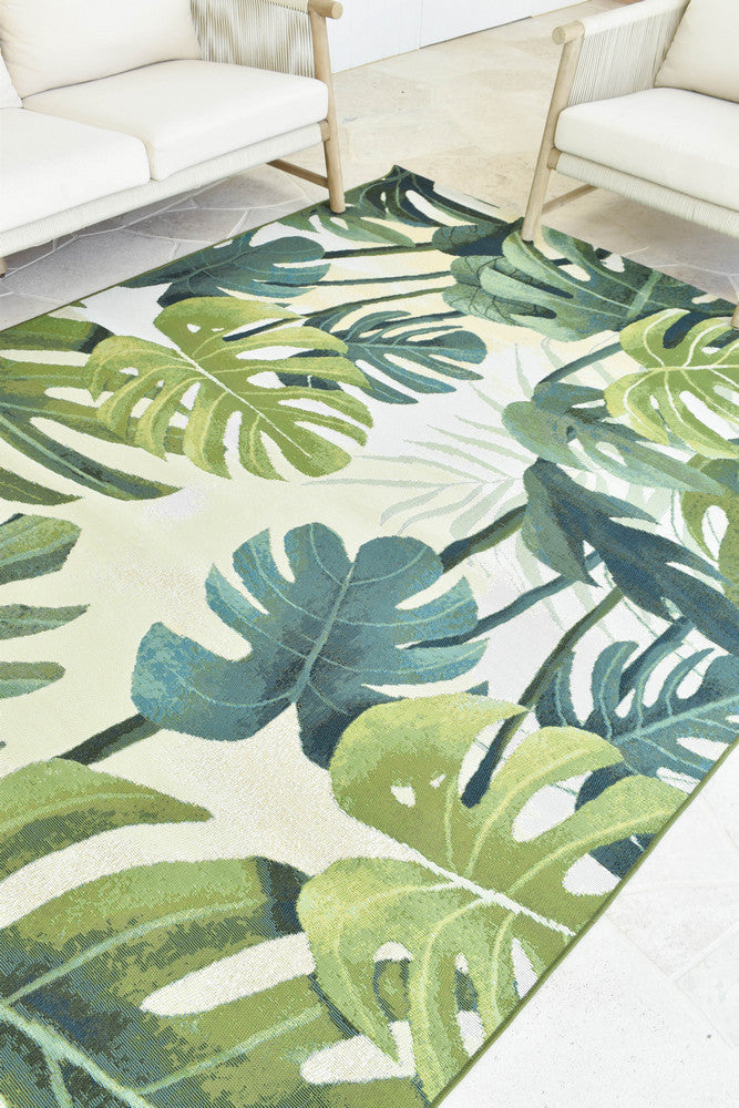 Paradise Tropics Cream Green Botanical Outdoor Rug – Treasures of Turkey Australia