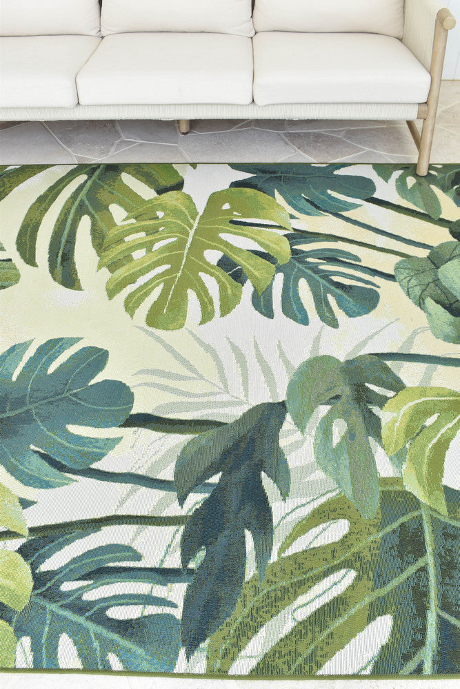 Paradise Tropics Cream Green Botanical Outdoor Rug – Treasures of Turkey Australia