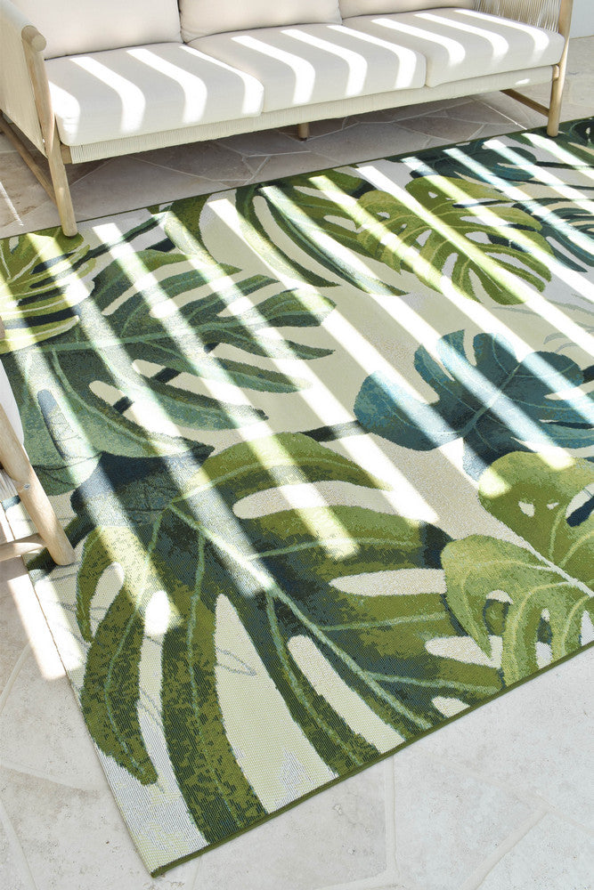 Paradise Tropics Cream Green Botanical Outdoor Rug – Treasures of Turkey Australia