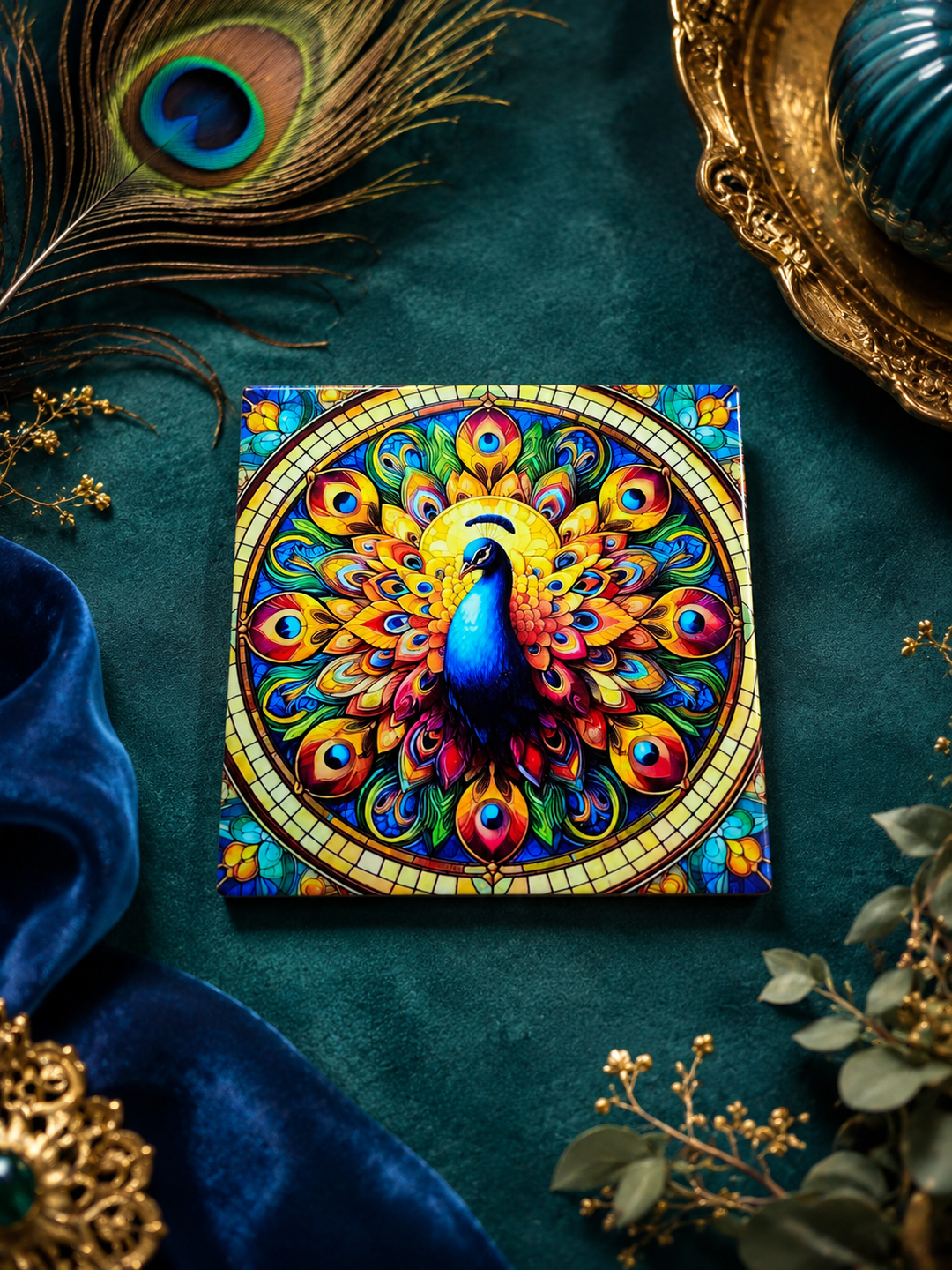 Peacock Jewel Tone Ceramic Coasters – Set of 4 - Turkish-inspired rug rug from Treasures of Turkey