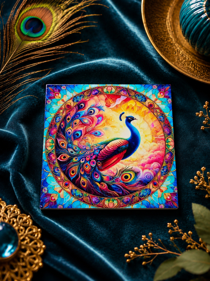 Peacock Jewel Tone Ceramic Coasters – Set of 4 - Turkish-inspired rug rug from Treasures of Turkey