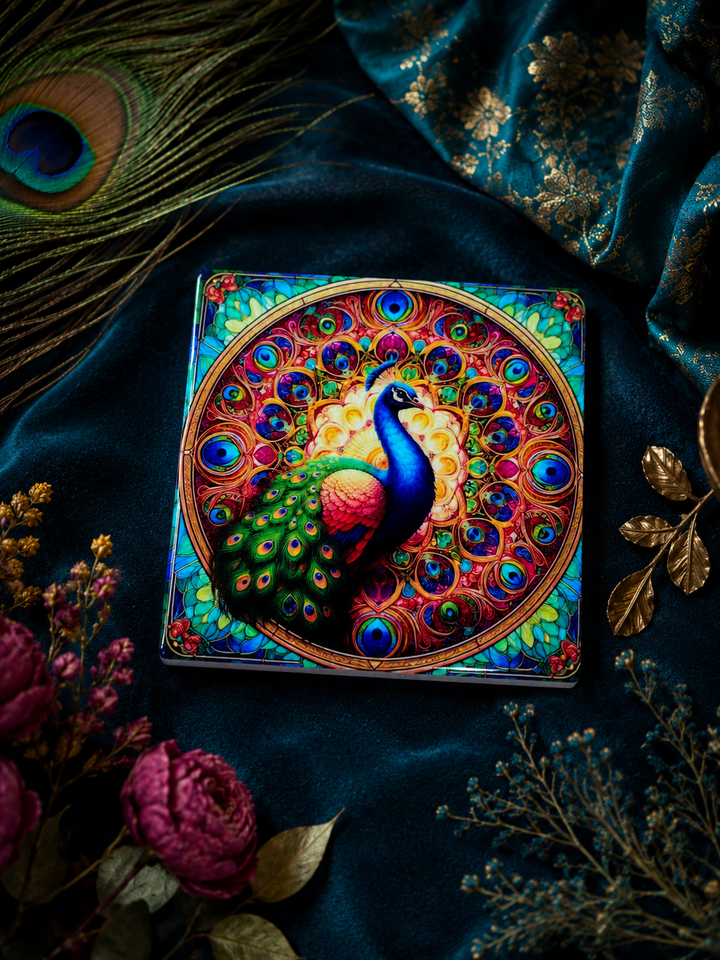 Peacock Jewel Tone Ceramic Coasters – Set of 4 - Turkish-inspired rug rug from Treasures of Turkey