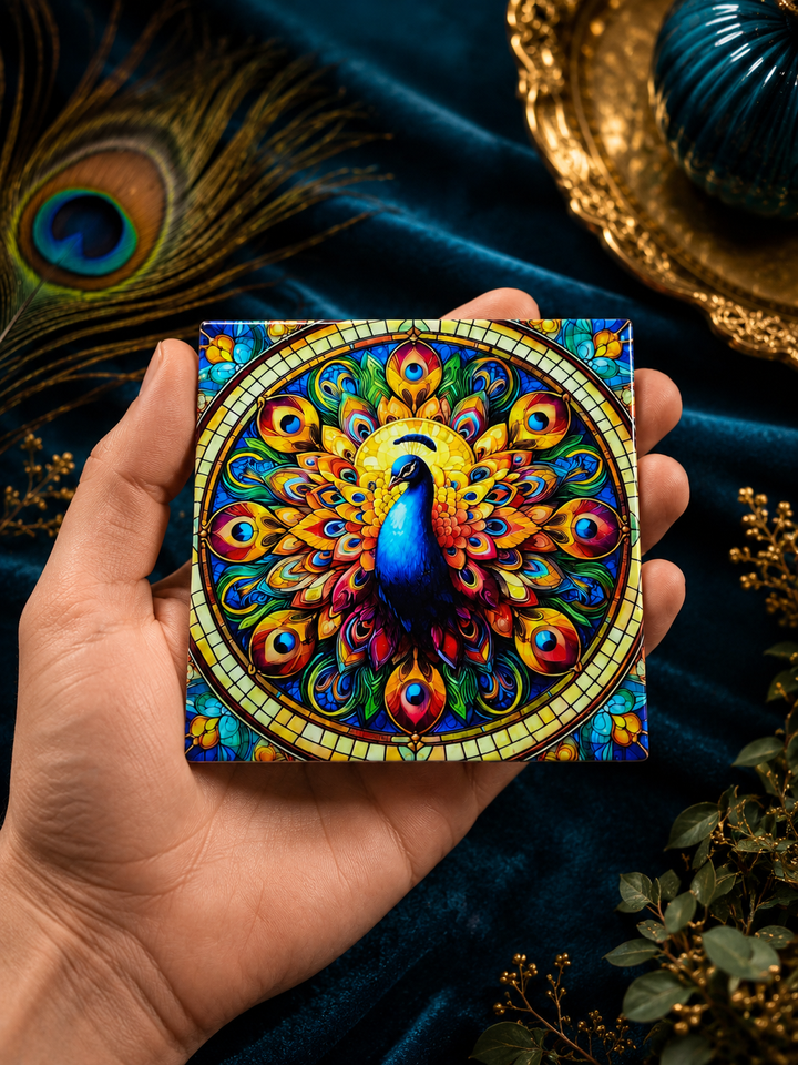 Peacock Jewel Tone Ceramic Coasters – Set of 4 - Turkish-inspired rug rug from Treasures of Turkey