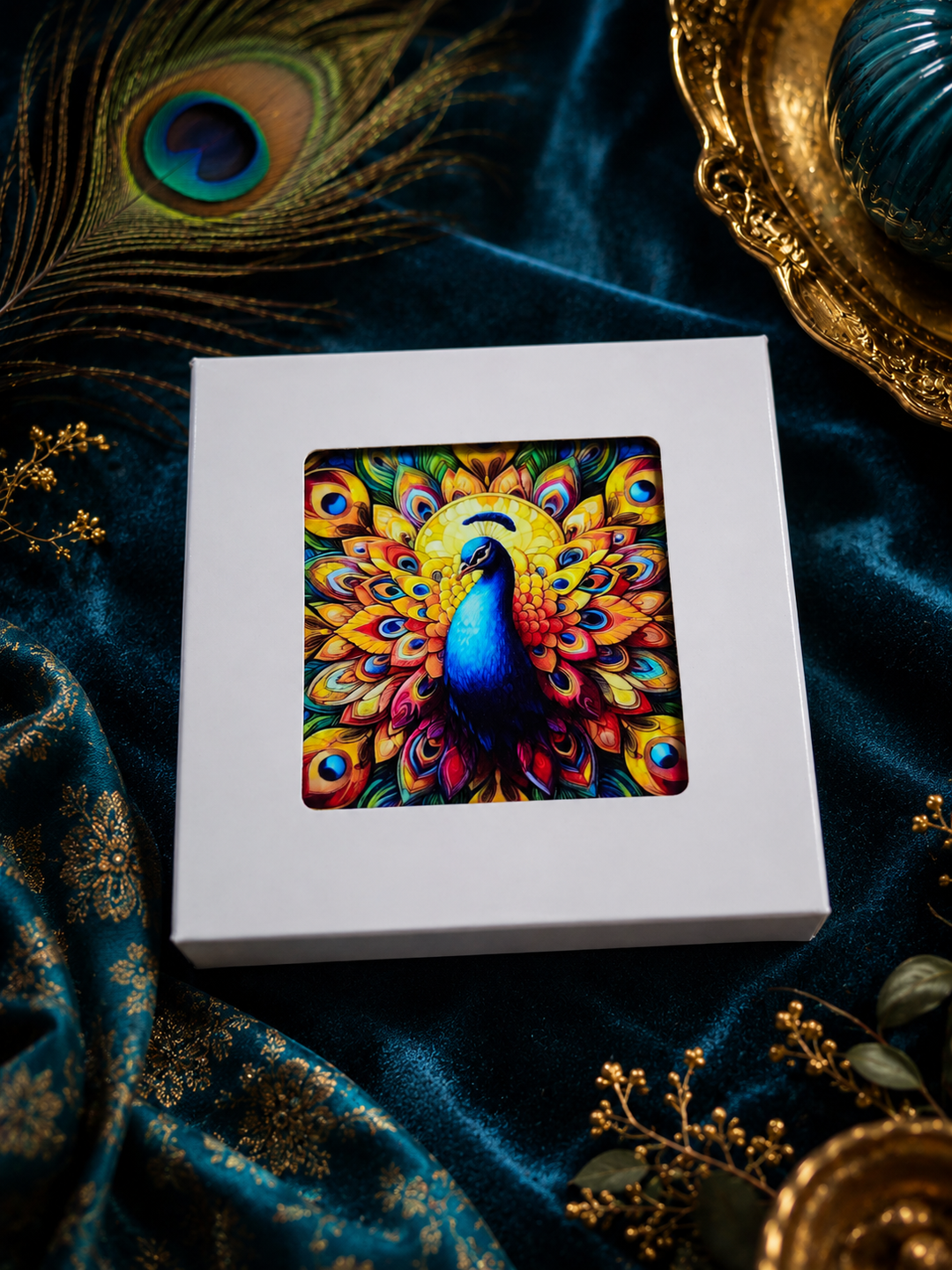 Peacock Jewel Tone Ceramic Coasters – Set of 4 - Turkish-inspired rug rug from Treasures of Turkey