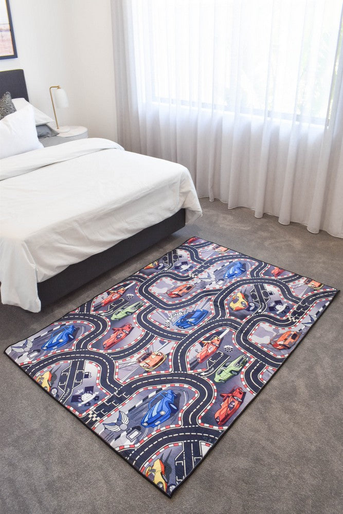 Race Track Blue Kids Play Bedroom Rug – Treasures of Turkey Australia