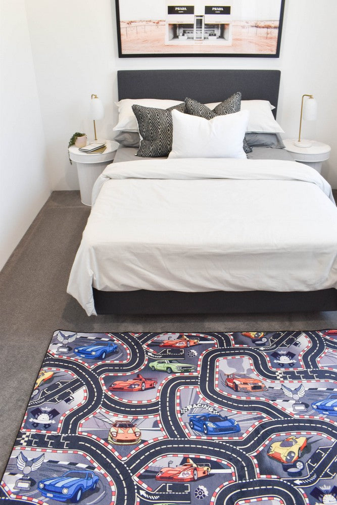Race Track Blue Kids Play Bedroom Rug – Treasures of Turkey Australia