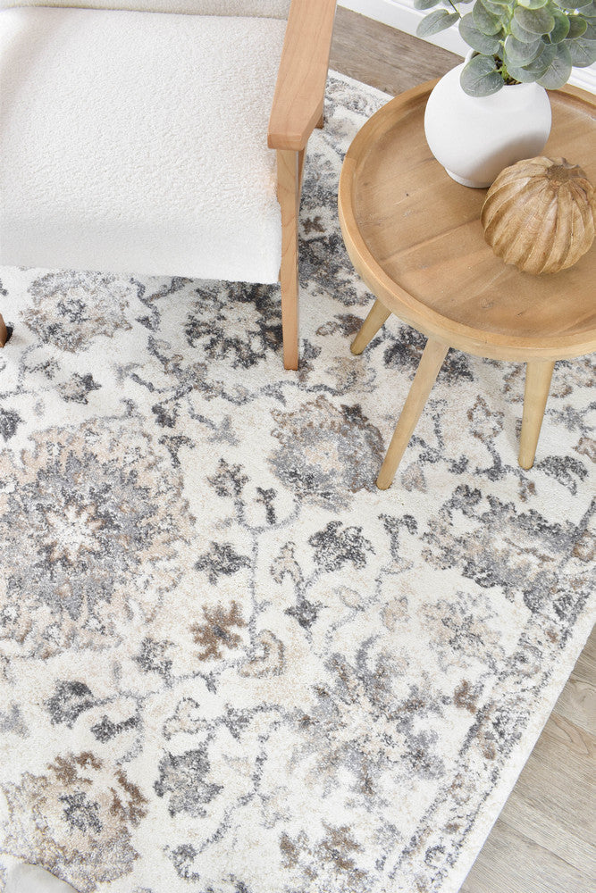 Roman Pearl Bloom Grey Cream Floral Modern Rug – Treasures of Turkey Australia