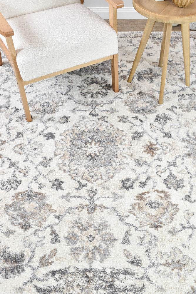 Roman Pearl Bloom Grey Cream Floral Modern Rug – Treasures of Turkey Australia