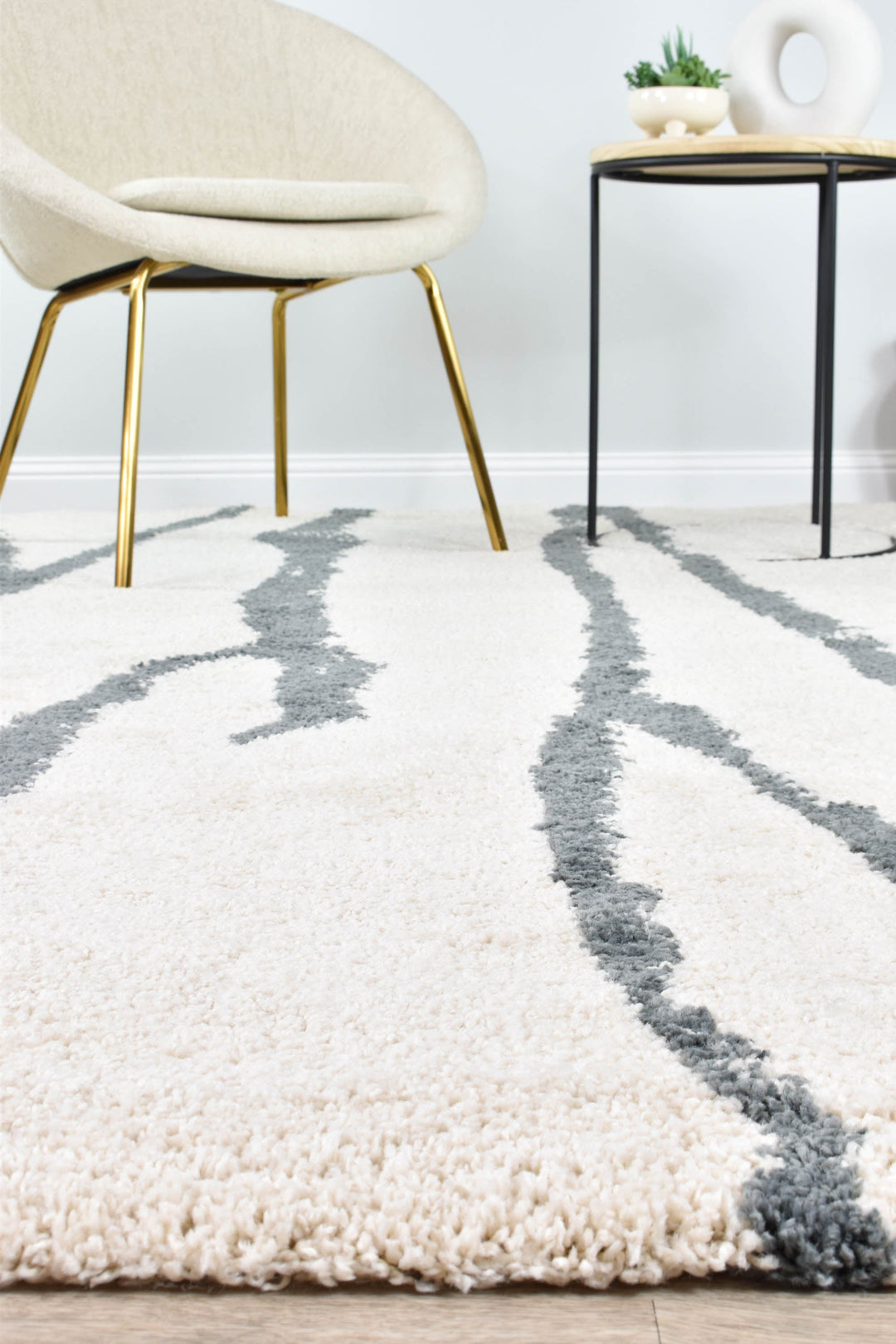 Elle Cream Grey Rug - Turkish-inspired shaggy rug from Treasures of Turkey