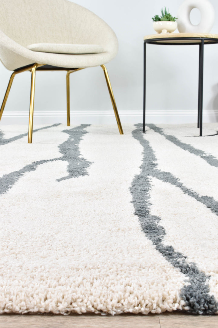 Elle Cream Grey Rug - Turkish-inspired shaggy rug from Treasures of Turkey