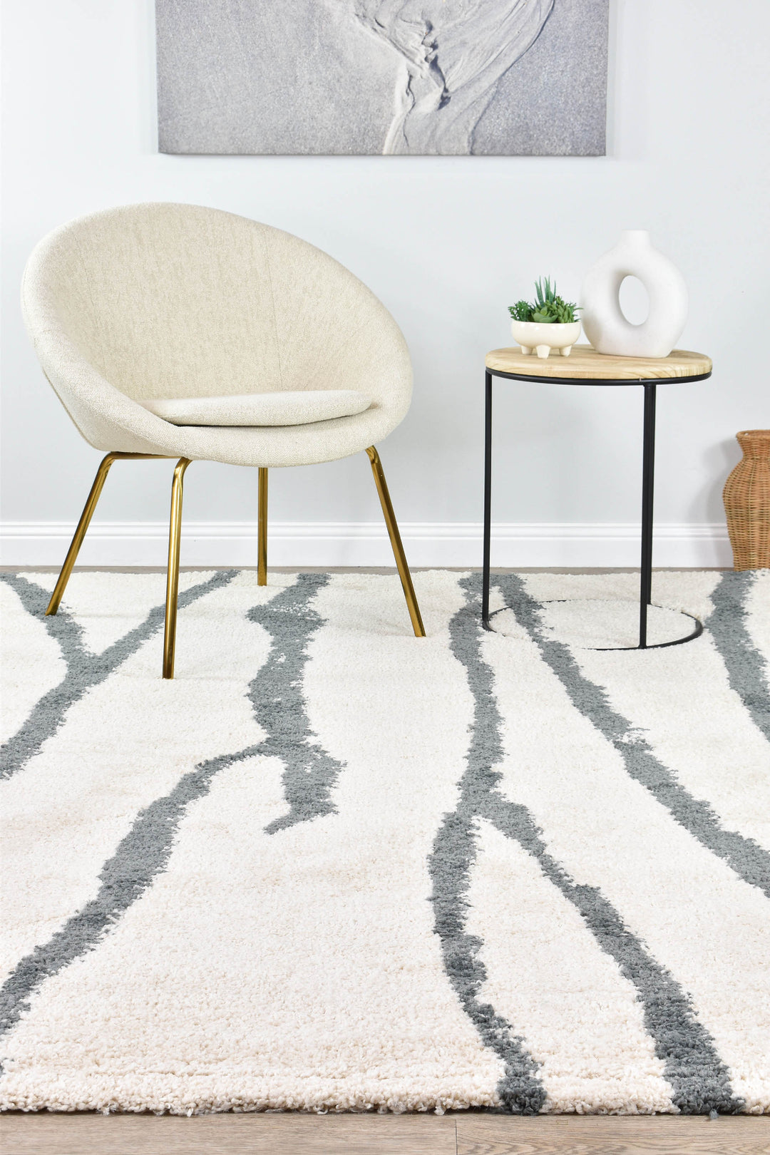 Elle Cream Grey Rug - Turkish-inspired shaggy rug from Treasures of Turkey