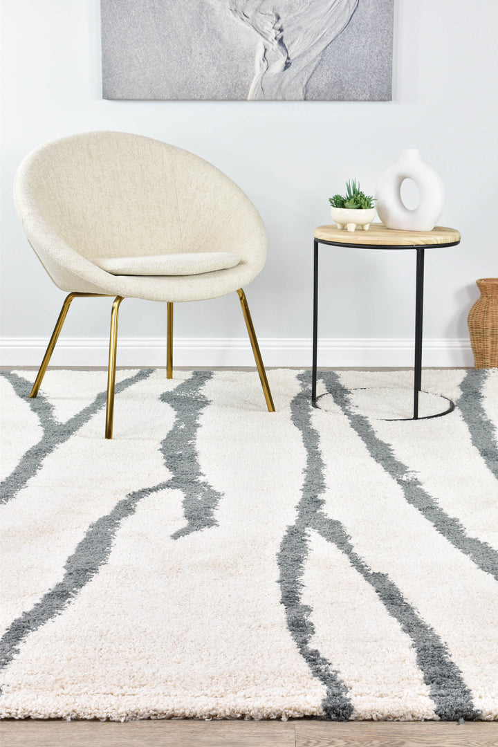 Elle Cream Grey Rug - Turkish-inspired shaggy rug from Treasures of Turkey