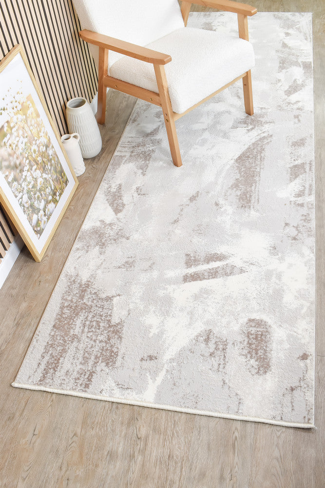 Eternal Brushstroke Beige Grey Hallway Runner - Turkish-inspired modern rug from Treasures of Turkey