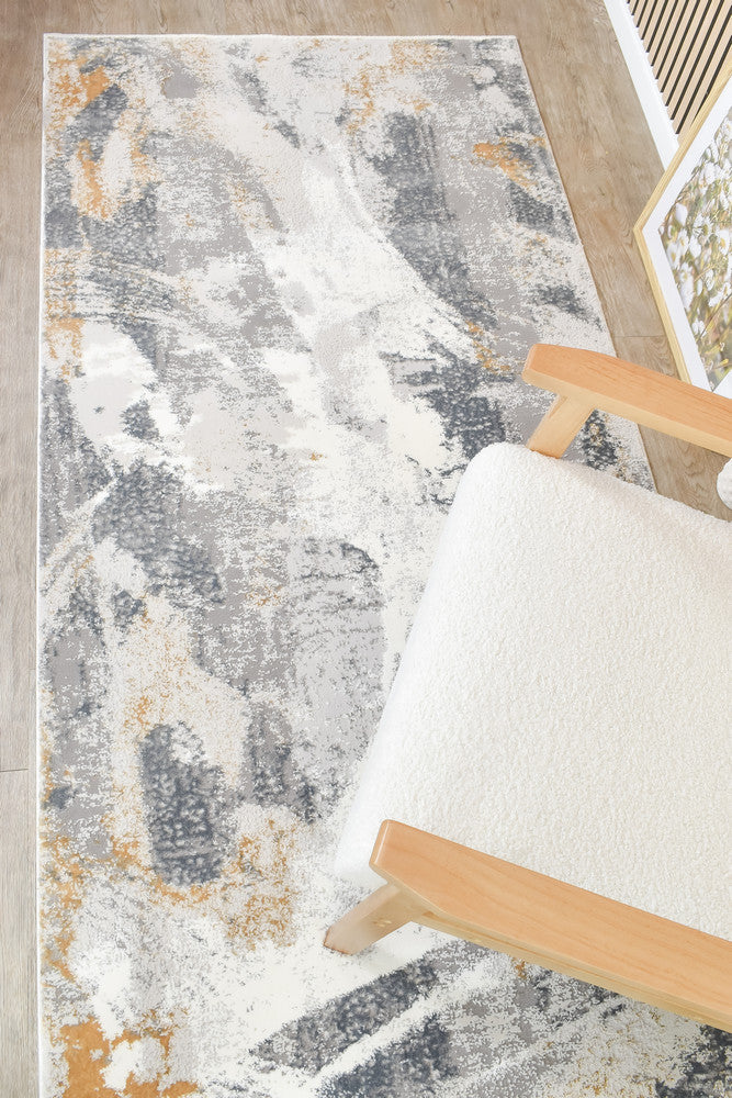 Eternal Brushstroke Grey Mustard Hallway Runner - Turkish-inspired modern rug from Treasures of Turkey