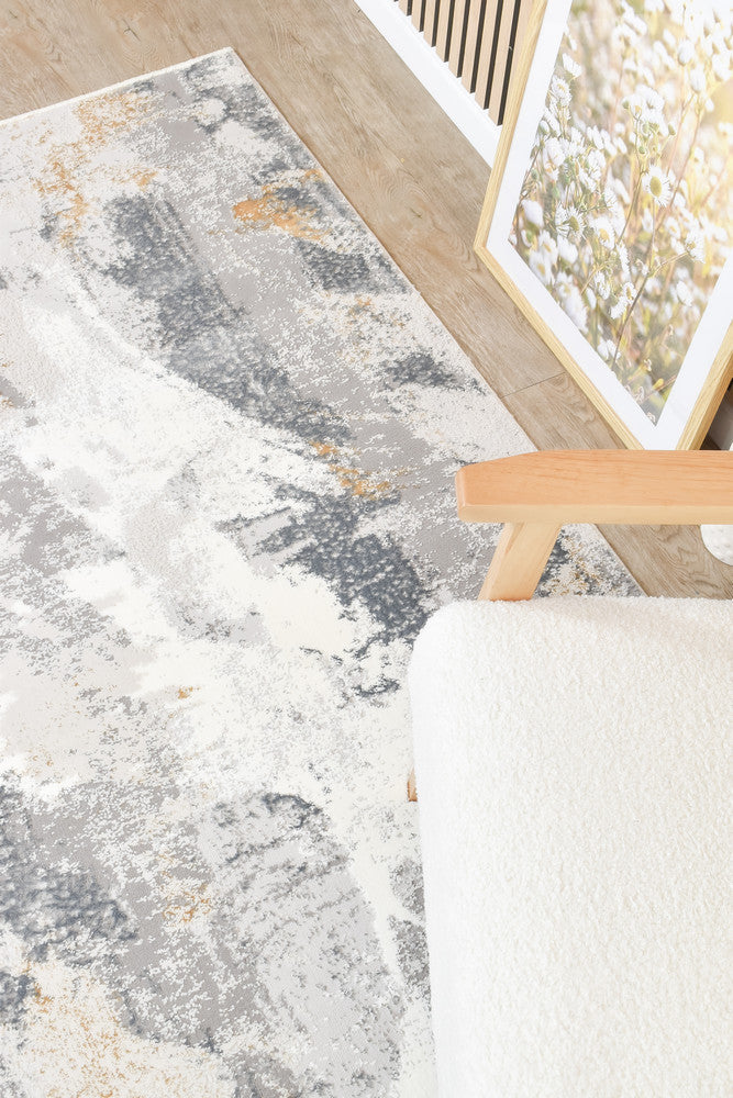 Eternal Brushstroke Grey Mustard Hallway Runner - Turkish-inspired modern rug from Treasures of Turkey