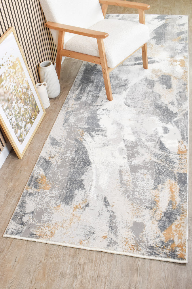 Eternal Brushstroke Grey Mustard Hallway Runner - Turkish-inspired modern rug from Treasures of Turkey