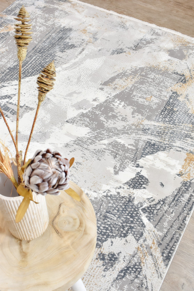 Eternal Brushstroke Grey Mustard Modern Rug - Turkish-inspired modern rug from Treasures of Turkey