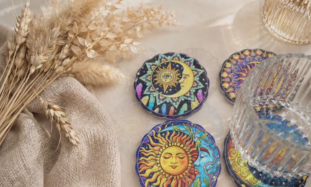 Sun Moon Celestial Ceramic Coasters – Set of 4