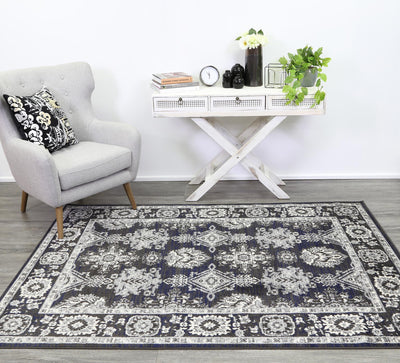 Delilah Traditional Navy Grey Rug Brand Ventures