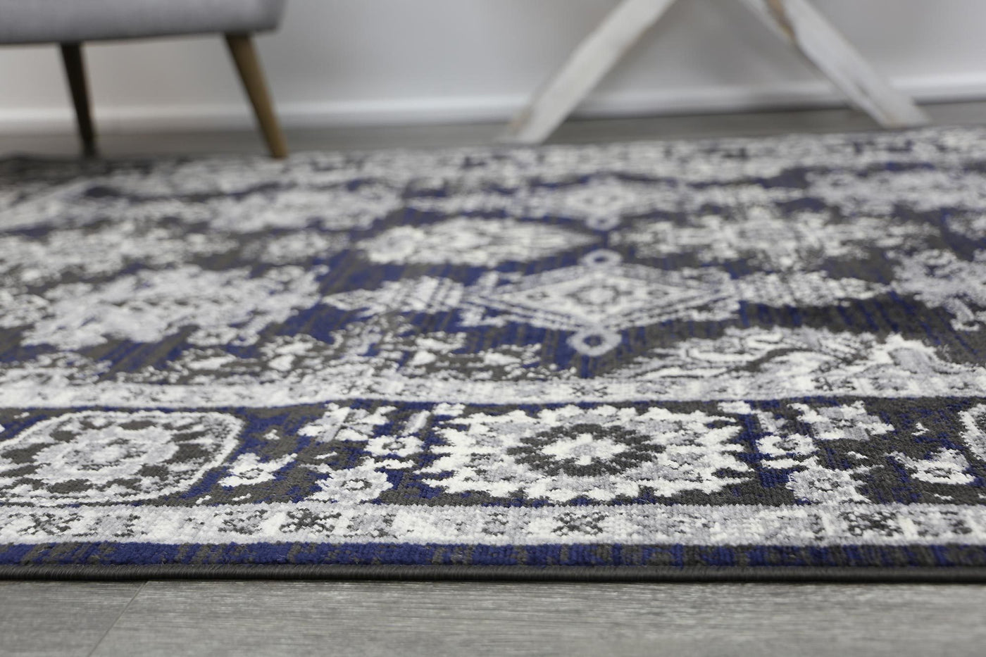Delilah Traditional Navy Grey Rug Brand Ventures