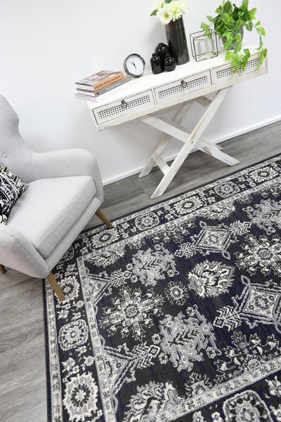 Delilah Traditional Navy Grey Rug Brand Ventures