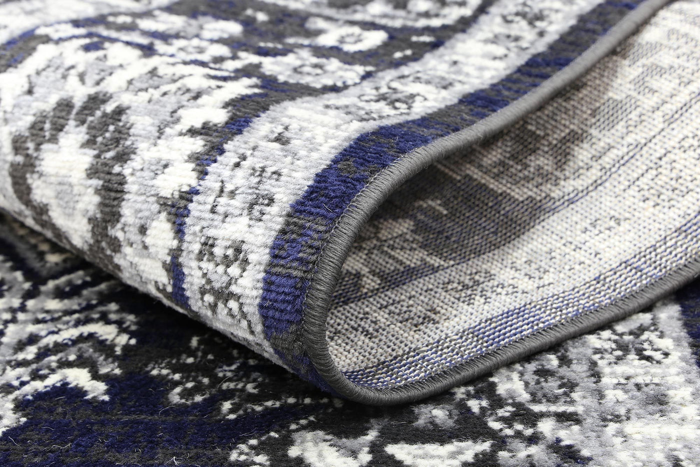 Delilah Traditional Navy Grey Rug Brand Ventures
