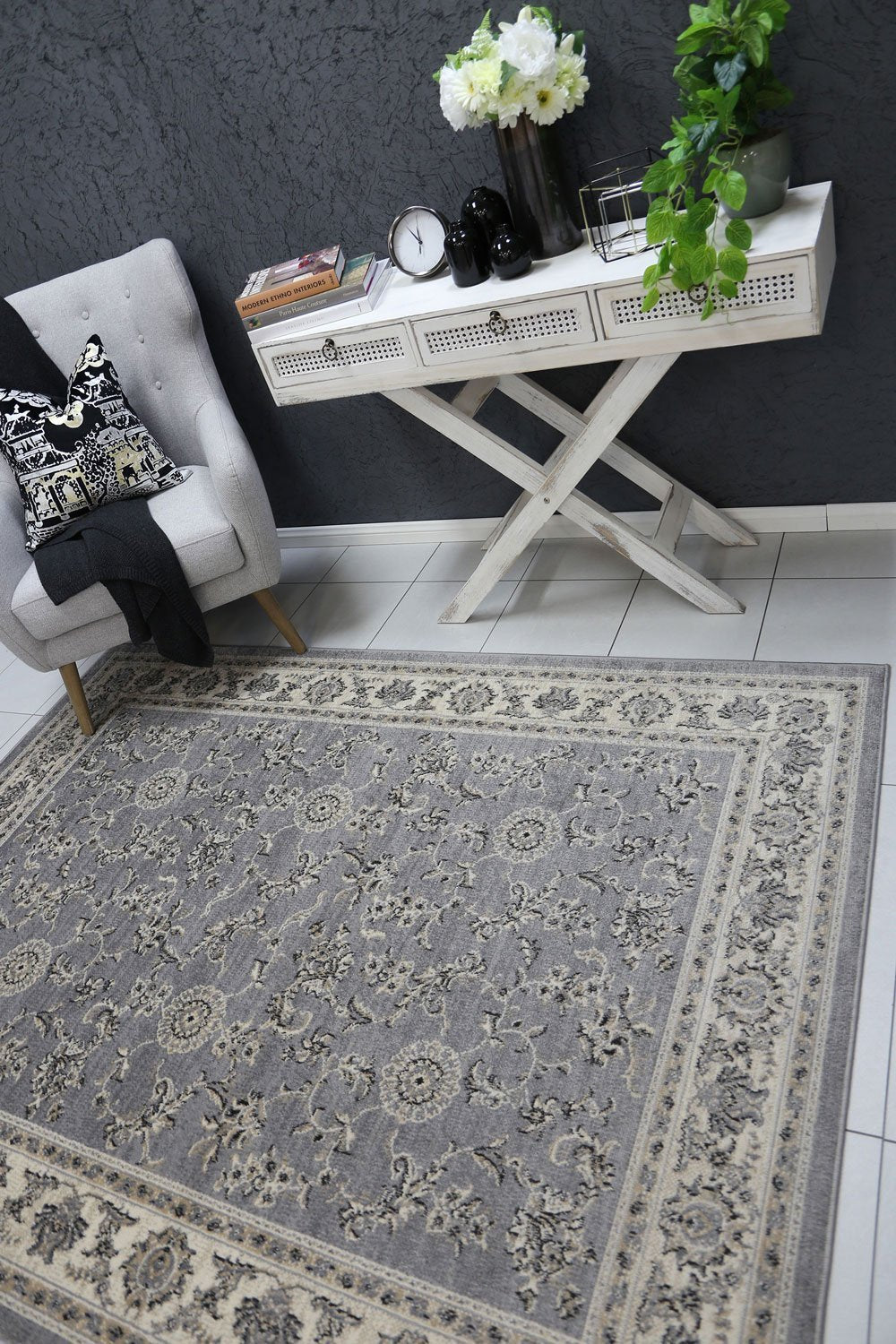 Delilah Grey Cream Border Rug Brand Ventures