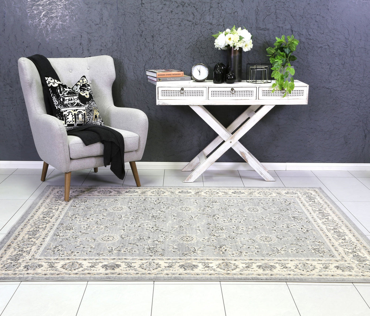 Delilah Grey Cream Border Rug Brand Ventures