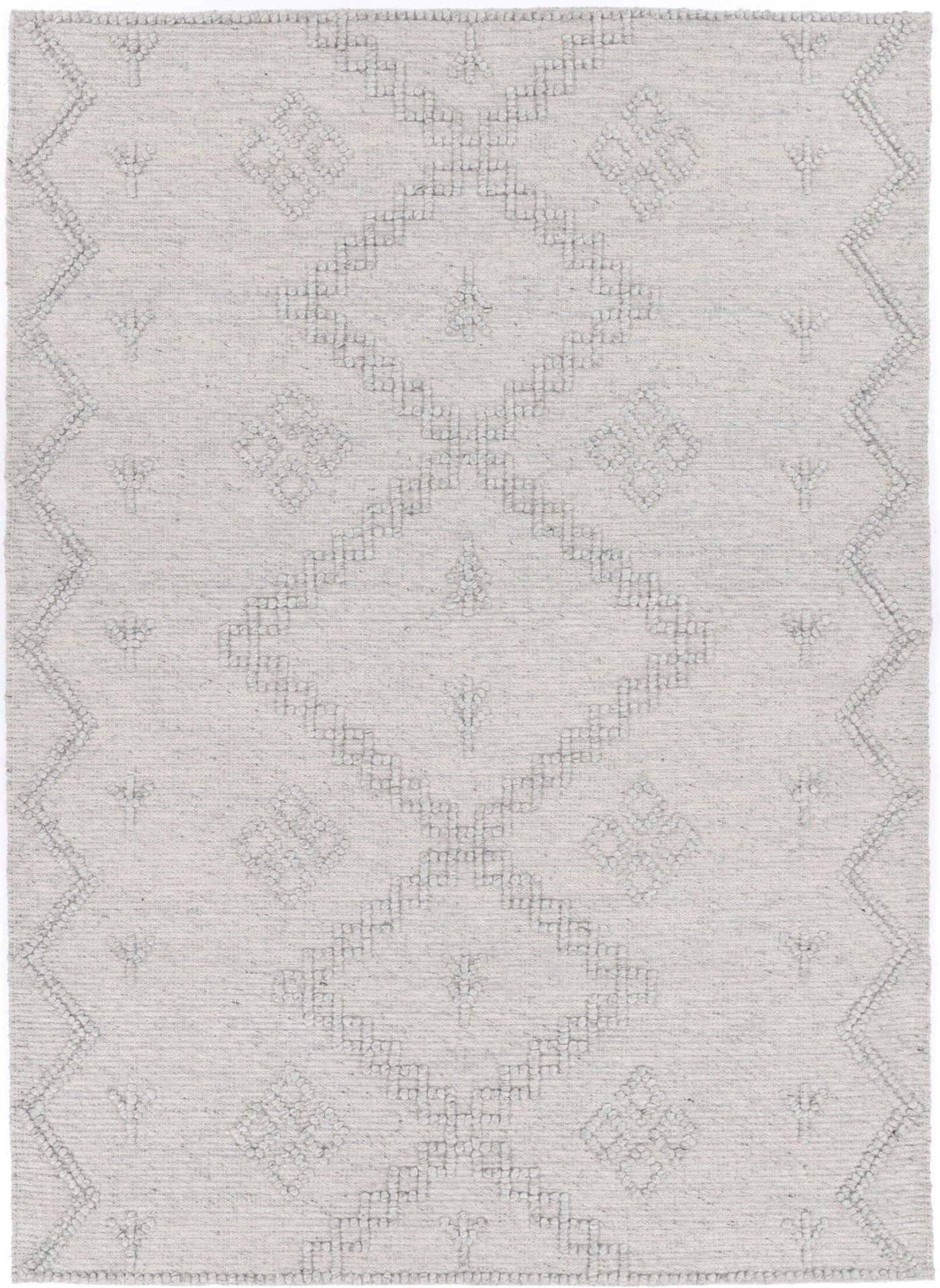 Anjuna Aztec Wool Blend Grey Rug (No Tassel).