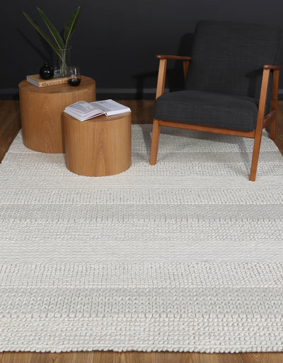 Handmade Zara White Wool Rug.