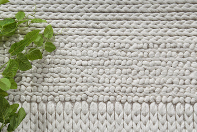 Handmade Zara White Wool Rug.